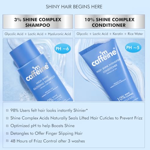 Image of mCaffeine Glass Hair Wash Duo | Glossy Hair Shampoo + Shine Intensifier Conditioner | New Shine Complex | Smooth, Shiny Hair & 48Hr Frizz Control | Long Lasting Luxury Fragrance| 250ml + 200G
