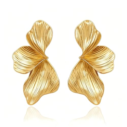 Chunky Gold Statement Flower Earrings for Women Trendy Big Dangle Leaf Earrings Summer Vacation Bohemian Earrings