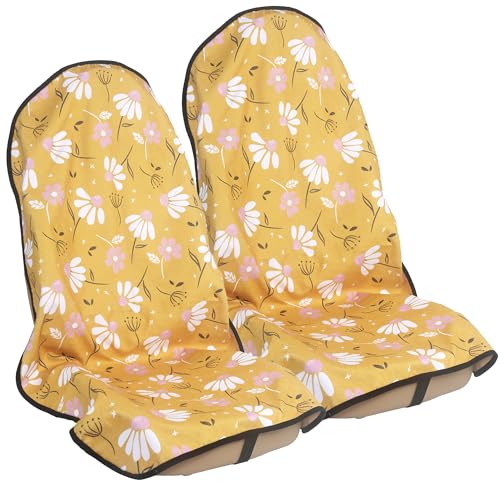Image of Car Seat Cover Protector Front Seats,for Gym Workout,Running,Swimming,Beach and Hiking,Waterproof Sweat Towel Bucket Seat Covers for Cars SUV Trucks (Chamomile and Yellow, 2Pcs)