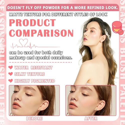 4 Colors Blush Palette for Cheeks,Face Matte Contour Blush Makeup Palette,Buildable Shimmer Facial Cheek Blusher Shades,Blendable Cosmetic Makeup Blush with Blush Brush 01 - Image 4