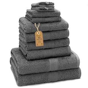 GREEN MARK 10-delige handdoekenset van 100% katoen – 4 handdoeken 50×100 cm, 2 badhanddoeken 70×140 cm, 2 gastendoekjes 30×50 cm en 2 washandjes - Antracietgrijs