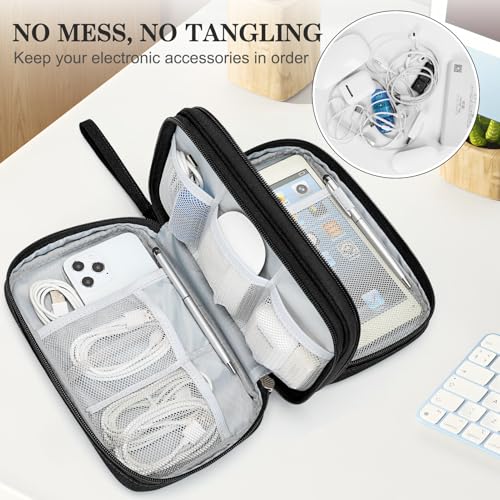 Image of FYY Electronic Organizer, Large Travel Cable Organizer Bag Pouch Electronic Accessories Carry Case Portable Waterproof Double Layers All-in-One Storage Bag for Cable, Cord, Charger, Phone, Black