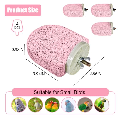 Image of 4PCS Bird Beak Grinding Stone,Parrot Perch Stands,Parakeets Platform Chewing Toys Calcium Pumice Lava Foot Claws Trimmer Climbing Ledge for Cockatiel Budgie Conure Lovebird(Pink)