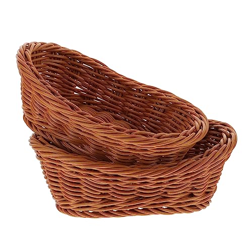SOLUSTRE 2Pcs Plastic Baskets Imitation Rattan Woven Food Storage Bins for Kitchen Dining Table Home and Sturdy Organizing Baskets
