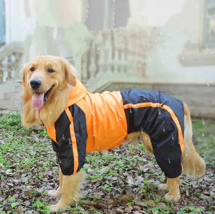 Bhumi Enterprises Dog Raincoats Rain Snow Coats Waterproof Clothing 4 Four Legs Raincoat Full-Cover Dogs Hooded Poncho Dog Raincoat Jumpsuit(Orange Black) (34) (B0BYWBW2RD) Amazon Price History, Amazon Price Tracker