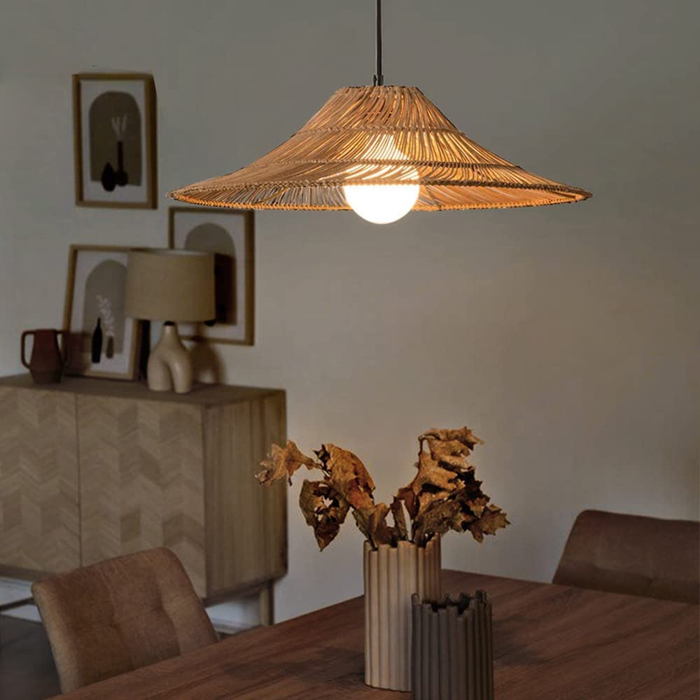 Lámpara de Techo, Lámpara Colgante Retro Tejida a Mano E27 de 1 lámpara con diseño Personalizado de ratán, lámpara Colgante de Techo de bambú for Comedor, Sala de Estar, casa de Familia, iluminación
