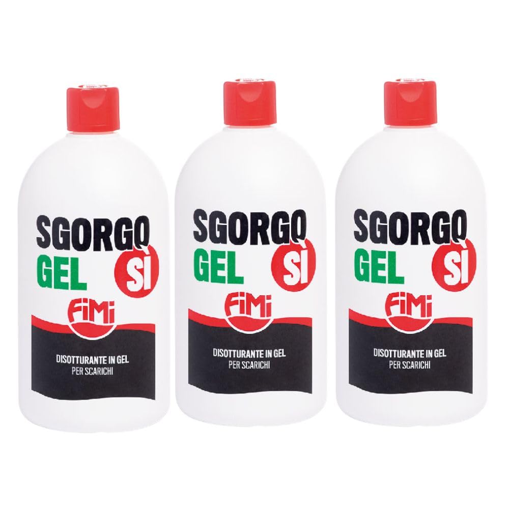 Sgorgosì Gel 3 Flaconi Disgorgante Disotturante Scarichi Potente 1 Litro Fimi Per Lavandini Docce Vasca da Bagno Water