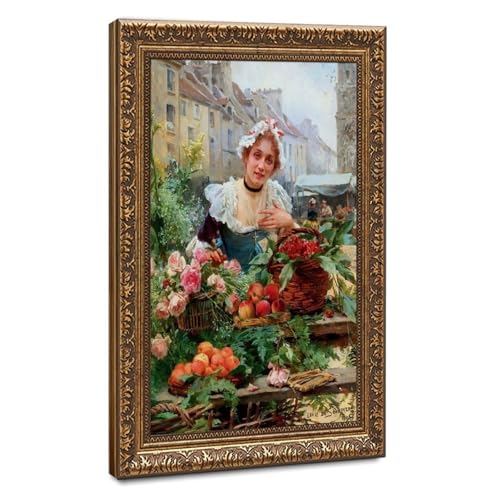 Impression sur toile The Flower Seller Louis Marie De Schryver cadre 61x91 cm