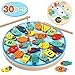 Lewo 2 in 1 Gioco di Pesca 30 PC Legno Alfabeto Lettera Magnetica Giocattoli da Pesca per 3 4 5 Anni Ragazze Ragazzi Bambini Toddles Compleanno Apprendimento Educazione Giocattoli con Magnete Polacchi