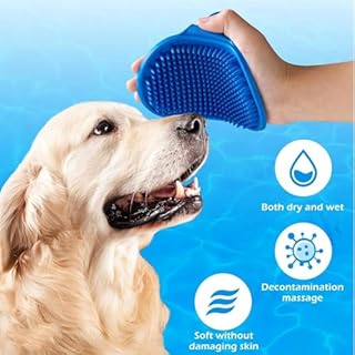 DINGFENG 3-in-1 Hundedusche Hunde Bad Bürste mit Seifenspender, 3 Stück Silikon Hundebürste Kurzhaar Massage Bürste für Hunde & Katzen, Hundezubehör für Kleine hunde Rutschfester Verstellbarer Griff