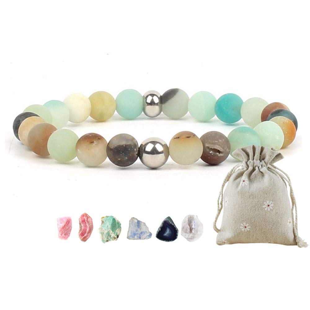 Amaya Bracelet Chakra Bead Bracelet Men Women Natural Stone Colourful Gifts for Women - Jewellery Opal Moonstone Amazonite Rose Quartz Matt Stone - VSCO Bracelets - Silver Rose Gold