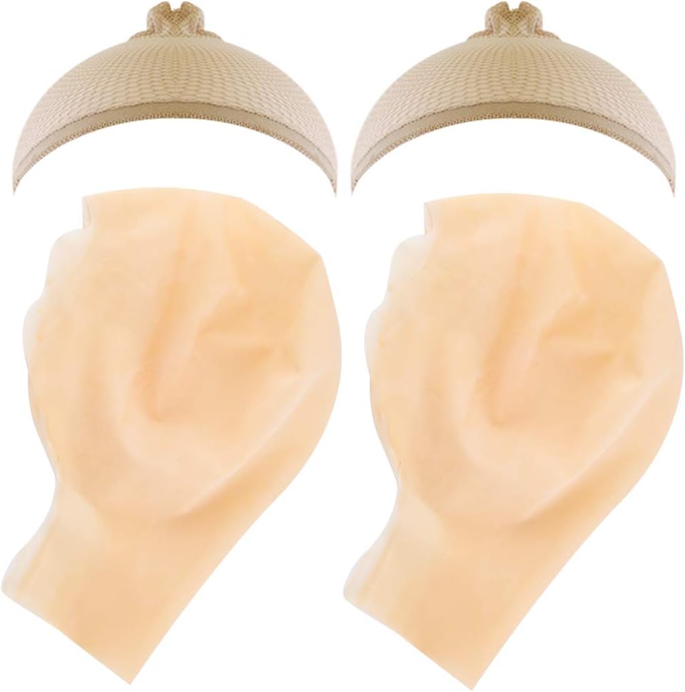 WXJ13 2 PCS Makeup Latex Bald Caps and 2 PCS Nylon Wig Caps for Costume Party Adult Costume Accessory