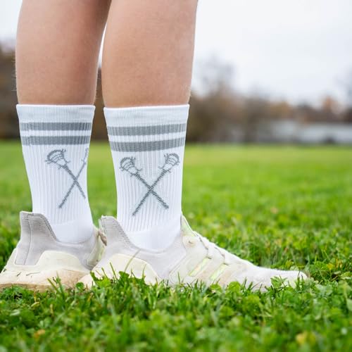 Image of ChalkTalkSPORTS Lacrosse Socks - Cushioned Mid-Calf Crew - Crossed Sticks | Moisture-Wicking Performance Blend, Athletic Lax Gear, Stay-Up Technology, Arch Support, Breathable, Boys and Men