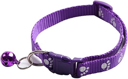 Whiie891203 Collier tendance pour chien, chiot, chat, chaton - Avec boucle  - Motif empreintes de pattes - Réglable - Avec clochette - Violet