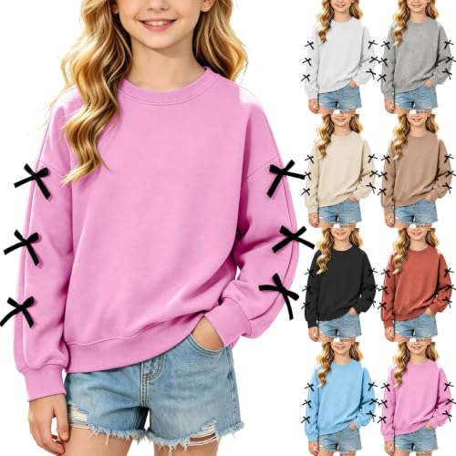 Girls Hoodies Crewneck Bow Sweatshirt Casual Long Sleeve Pullover - image 1