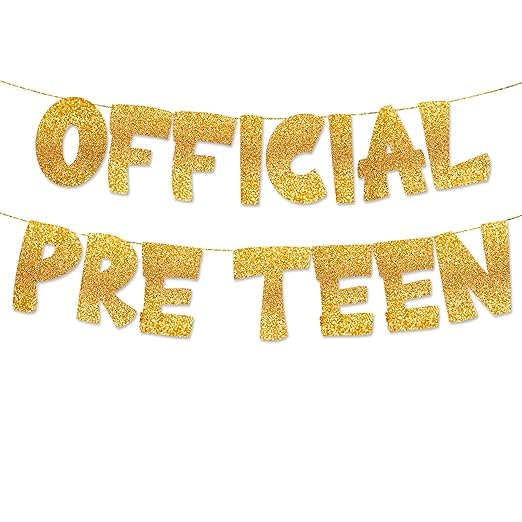 TrifleArte Official Pre Teen Banner | 12th Birthday Party Golden Glitter | Party Decorations and Supplies | Official Pre-Teen Celebration Banner Decorations for Girls & Boys-image-5