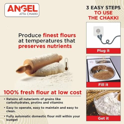 Image of Rainbow Leaf Flour Mill,1 HP Atta chakki, Atta Maker,Fully Automatic Domestic Ghar Ghanti for Home, Grinding Grains with Standard Accessories,Energy Saving (Vibrant)