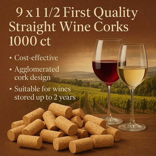 First Quality 9 x 1 1/2 First Quality Straight Wine Corks 1000 ct