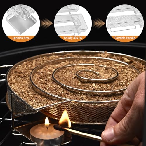 UMIWE Kaltrauchgenerator, Edelstahl Räucherschnecke, Räucherspirale Mit Griff Kaltrauchgenerator für Räucherofen, Food Smoker Rauchgenerator für BBQ 4