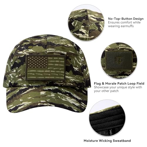 Image of Tactical Hat with Flag Patch Camo Military Army Hats Adjustable Trucker Baseball Cap Soft Top for Shooting