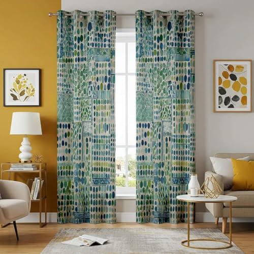 Rideau à pois abstraits décoration salon moderne géométrique vert bleu