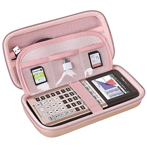 BOVKE Hard Calculator Case for Texas Instruments TI-84 Plus CE Color Graphing Calculator/TI-84 Plus/TI-83 Plus CE, Extra Zipped Pocket for USB Cables, Charger, Manual and More, Rose Gold