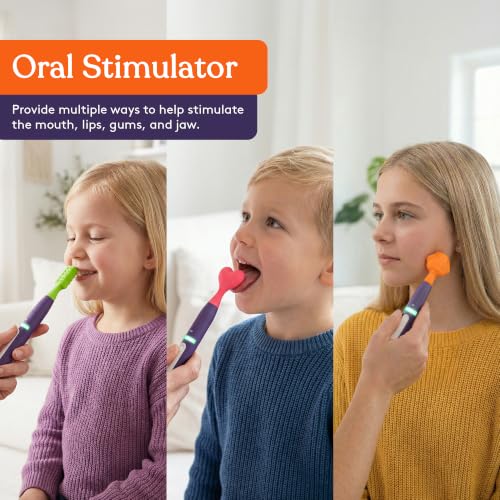 Image of Special Supplies Rechargeable Buzz Buddy Oral Motor Stimulation kit with 12 Soft Textured Interchangeable Heads, Calm Sensory Needs, Support Speech, and Stimulate Self Feeding (Purple)