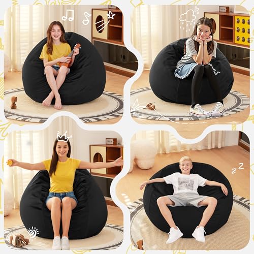 HABUTWAY 2FT Bean Bag Chair, 2' Beanbags Small Bean Bag Chairs with Filling, Teardrop Bean Bag Chair Luxurious Velvet Ultra Soft Fur with Removable Cover (Black)