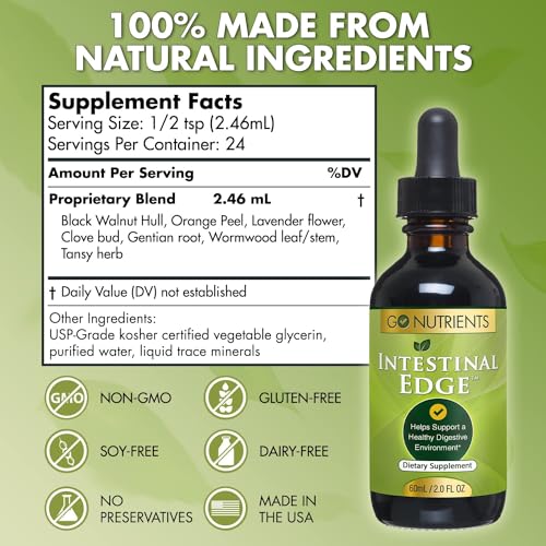 Go Nutrients Intestinal Edge Gut Detox Cleanse for Humans: Enhance Digestive Health, Boost Energy, Clear Skin with Black Walnut, Wormwood, Clove & Gentian Root for Adults & Kids 2oz Liquid Drops - Image 3