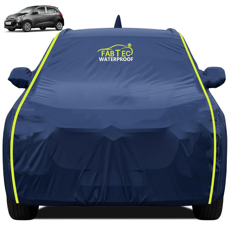 Image of FABTEC Premium Waterproof Car Body Cover for Hyundai Grand i10 All Weather Protection Car Cover Scratch Proof with Mirror and Antenna Pocket (Navy Blue)