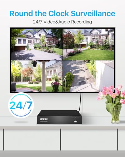 Image of ZOSI 8CH 4K PoE Security Camera System with 2TB HDD, Two-Way Audio, Color Night Vision, Person /Vehicle Detection, Remote Access, 4pcs 5MP 3K Surveillance IP Cameras, 8 Channel Home NVR, 24 /7 Recording