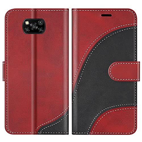 BoxTii Custodia in PU Pelle Portafoglio per Xiaomi Poco X3 NFC/Xiaomi Poco X3, Magnetica Cover a Libro con Slot per Schede, Rosso