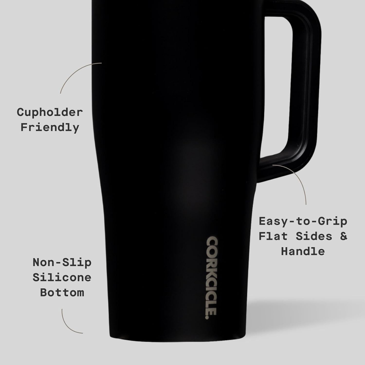 Corkcicle Cruiser - Insulated Tumbler with Handle - Keeps Drinks Cold 20 Hours - Spill-Proof Dual Lid - Triple-Insulated - Summer Drinkware Gift - Keeps Drinks Ice Cold - 22 oz - Matte Black - Image 4