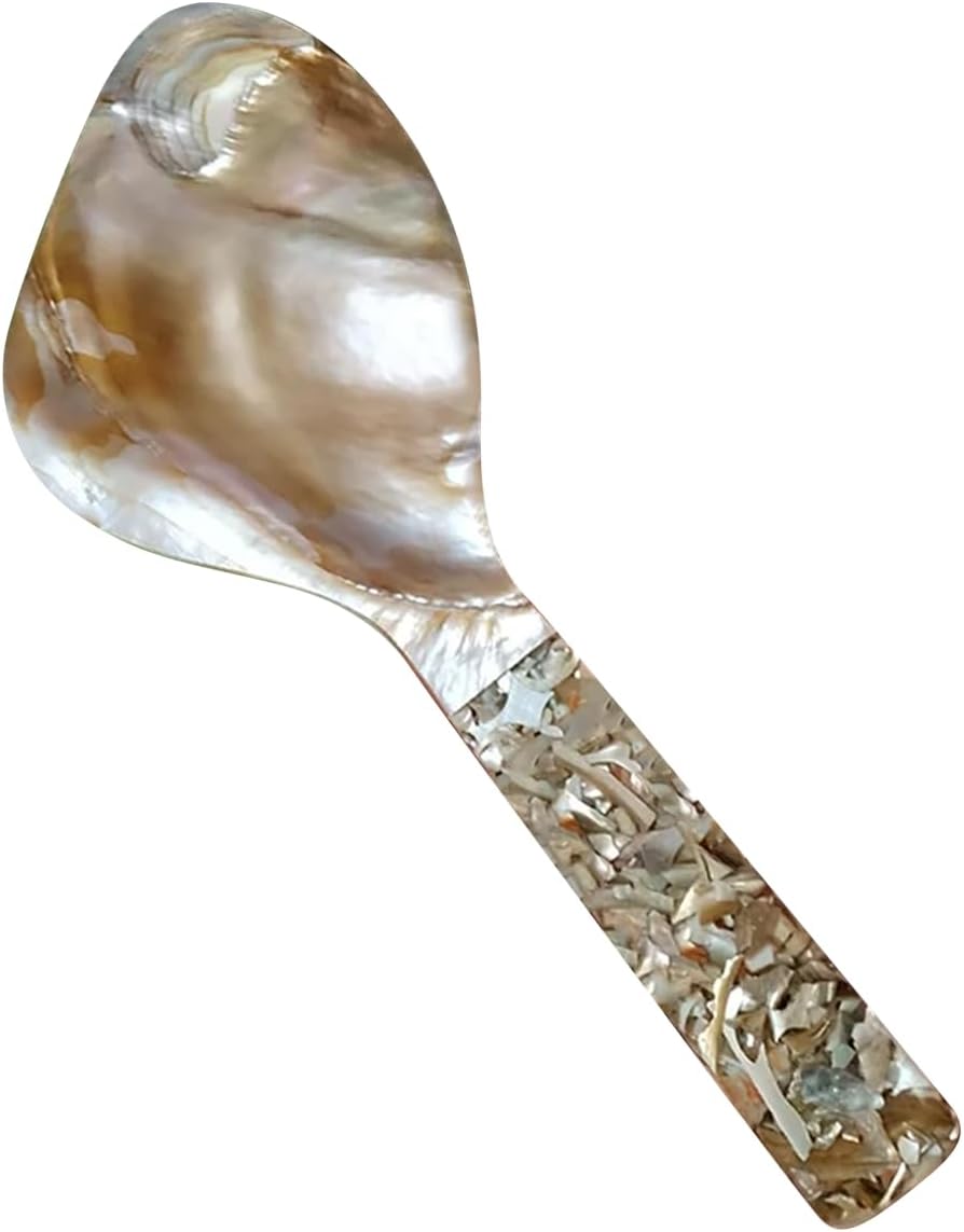 ECYC Natural Shell Rice Spoon, Mother of Pearl Rice Spoon Large Rice Paddle Spoon Caviar Spoons for Home Kitchen Restaurant Tool, Pink