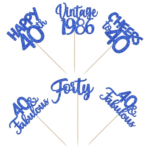Image of 15 PCS 40th Birthday Centerpiece Sticks Forty Happy 40 Vintage 1986 Table Flower Centerpieces Sticks Cheers to 40 Fabulous Floral Decorations for 40th Birthday Party Supplies Blue