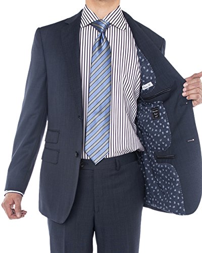 Luciano Natazzi Men's Birdseye 160'S Two Button Wool Suit Side Vent Jacket Pant (40 Regular Us / 50R Eu/W 34", French Blue) #TOP6