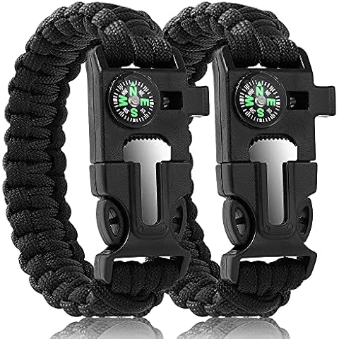 Oadnfa Paracord Bracelets,Survival Bracelets for Men Paracord Tactical 5-in-1 Camping Gear Kits,with 12-ft Detachable Rope,Fire Starter,Embedded Compass,Whistle&Emergency Multitools(Black&Black) Cover