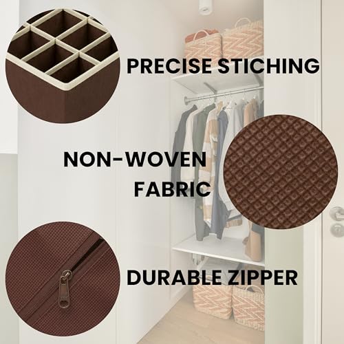 Image of Skrill 24-Compartment - Set of 2 | Non-Woven Foldable Cloth Storage Box Set Underwear, Socks, Ties, Scarves, Bras, Drawer Organization | Space Saving Divider Organizer Closet Storage | Brown