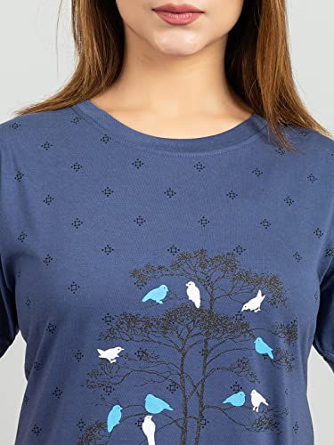 Image of Magknit Fancy Printed Both Side Cut Cotton Blend Half Sleeves and Lightwiegt Trendy Summer Long T Shirt for Women