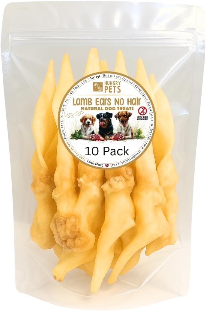 Hungry Pets Lamb Ear No Hair 10 Pack – Natural Dog Treats Chews, Grain Free, Hypoallergenic