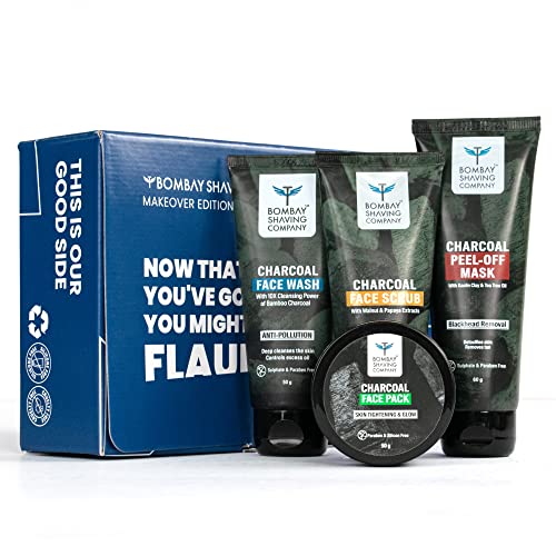 Bombay Shaving Company Activated Charcoal Facial Kit | Charcoal Face Wash, 45 gm, Charcoal Face Scrub, 45 gm, Charcoal Face Pack and Charcoal Peel Off Mask, 60gm