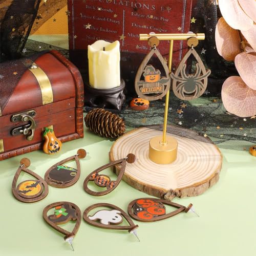 SUNNYCLUE 1 Box 8 works Halloween Dangle Making Starter Kit Wooden Earrings DIY Wood Earrings Set Halloween Dangle Earrings for Jewellery Making Kits Beginners Starter Adults Craft Halloween Craft - Image 4