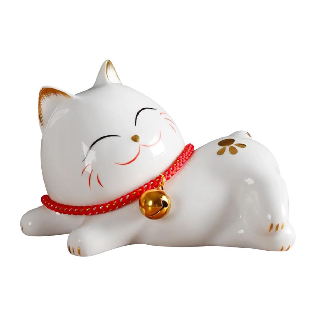 Figurine de chat en céramique blanche SHINEOFI : élégant ornement d'intérieur fait main