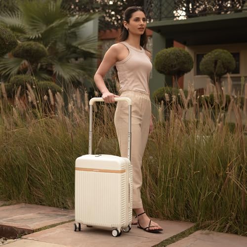 Image of Assembly Medium Check-in Suitcase with 8 Spinner Wheels & Ultra Wide Trolley, Durable Polycarbonate Hard Shell Trolley Bag for Vacations & Business Travel, White, 24-Inch