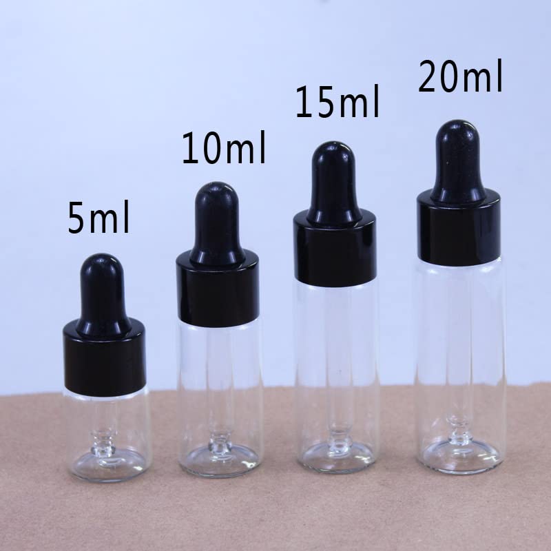 50pcs / lot Frasco cuentagotas de vidrio transparente Aromaterapia Tapa de metal líquido Suero / Pipeta de aceite de masaje básico esencial Botella recargable-5ml, Oro con blanco