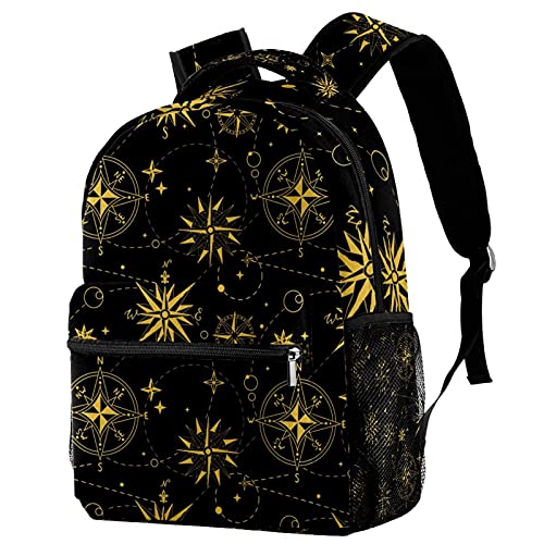 Sac à dos Moon Stars pour étudiant avec poches latérales motif vintage boussole