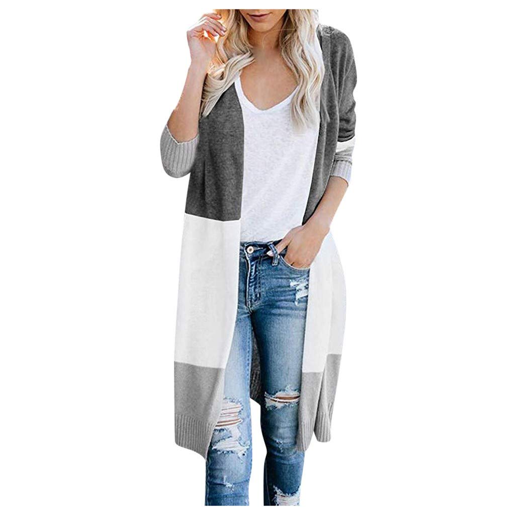 FORUU womens Tops & TeesFORUU Women's Sweater Cardigan Long,2020 Autumn Winter Soft Open Front Lightweight Coat Ladies Kimono Trendy Comfy Knit Multicolor Striped Block Patchwork Trench Coat Outwear Duster Coats Black