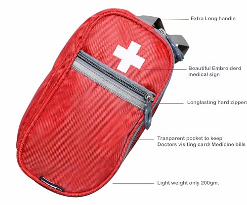 Image of AHM Polyester Portable First Aid Kit Organizer (No Medicine Included) Emergency Survival Kit for Home Outdoor Travel Rescue, Nurse Medical Bag With Inner Divider (Red)