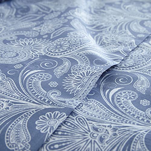 Southshore Fine Living Perfect Paisley Collection, 4-Piece, 14-Inch Deep Pocket Sheet Set, Easy Care, Shrinkage Free Sheet Set With 1 Flat Sheet, 1 Fitted Sheet, 2 Pillowcases, Blue, Full #TOP2