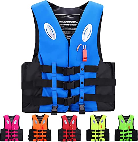 Chalecos Salvavidas para Adultos De 25 A 120 Kg, Chaleco De Flotación De Natación Unisex con Silbato De Rescate para Deportes Acuáticos Al Aire Libre, Kayak, Pesca, Surf (Azul, M (40-60 kg))